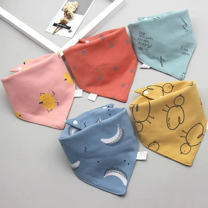 5Pcs Baby Cotton Bibs – Cute Cartoon Print Bandana Bibs