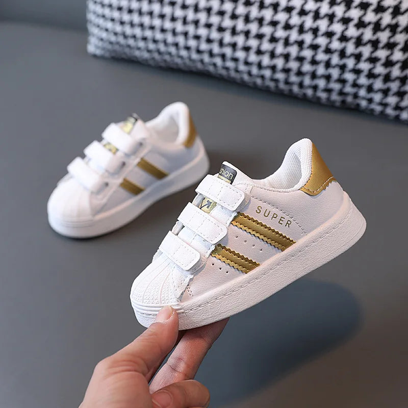 Toddlers' White Two Striped Sneakers