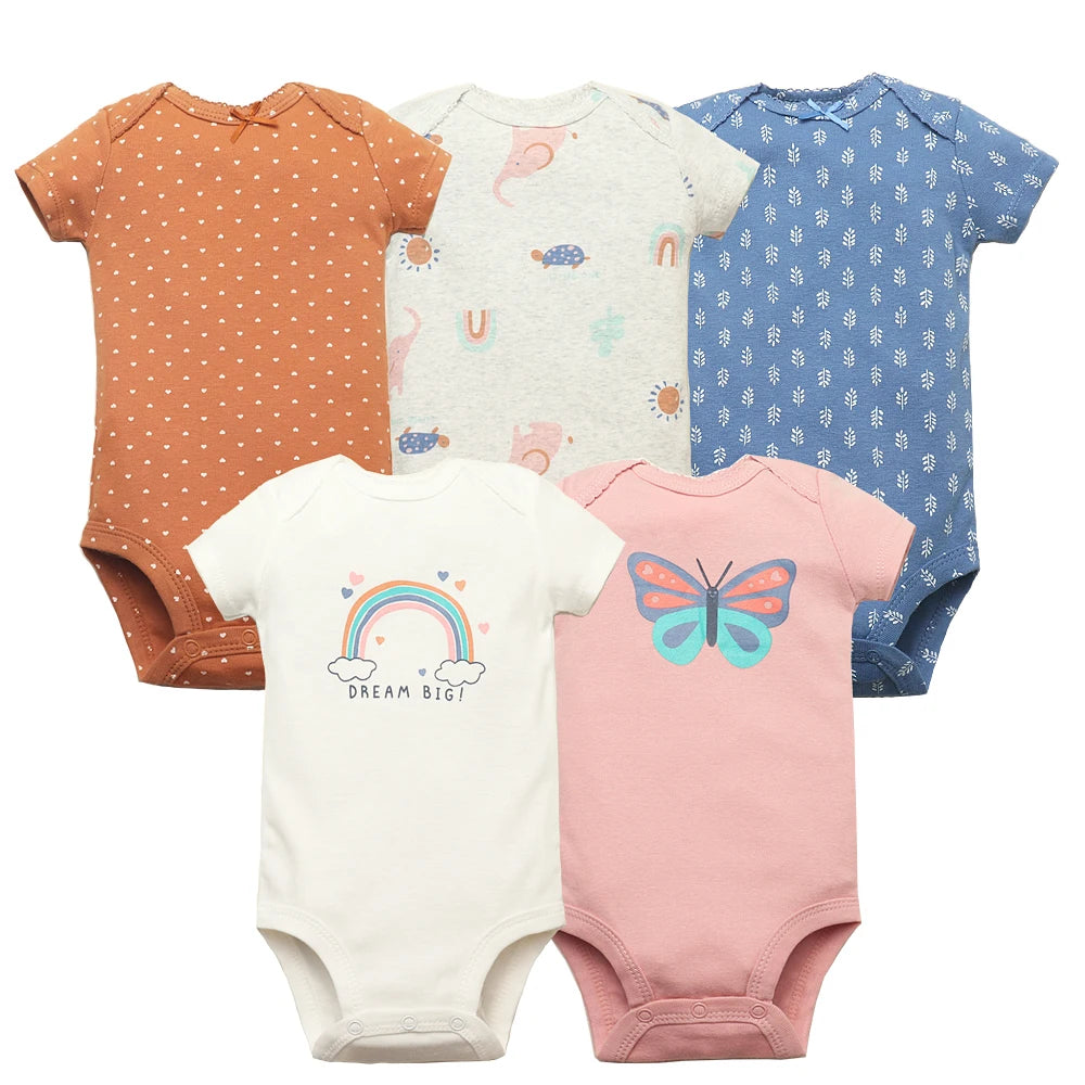 5pc 100% Cotton Short Sleeve Onesies  6-24M