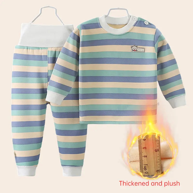 Striped Thick Plush Children's Set – Cozy Autumn & Winter Wear (9M-6Y)