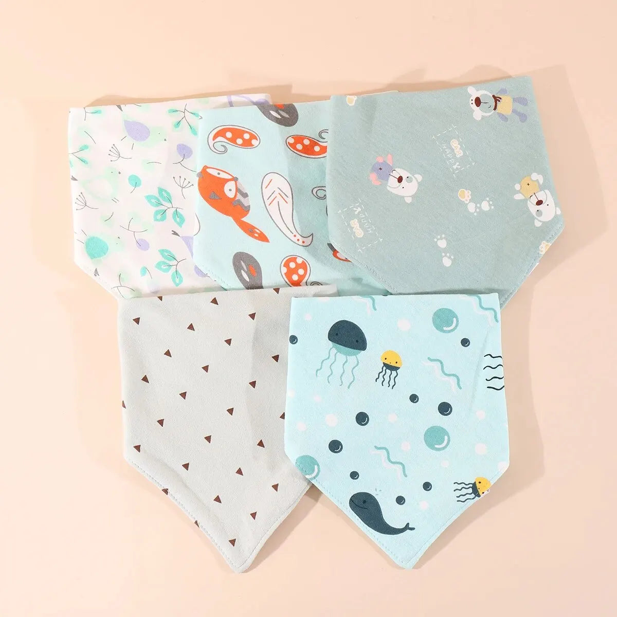 5Pcs Baby Cotton Bandana Bibs – Soft, Absorbent &amp; Adorable