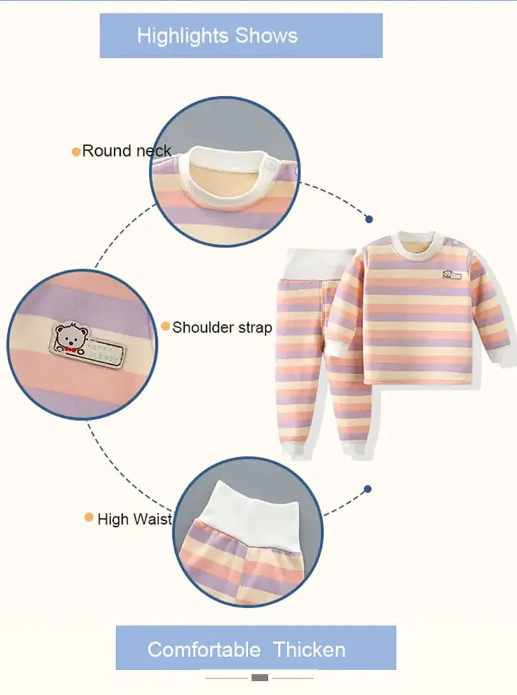 Striped Thick Plush Children's Set – Cozy Autumn & Winter Wear (9M-6Y)