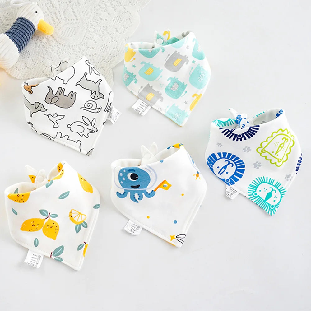 5Pcs Baby Bandana Bibs – Soft & Absorbent Cotton Saliva Towels