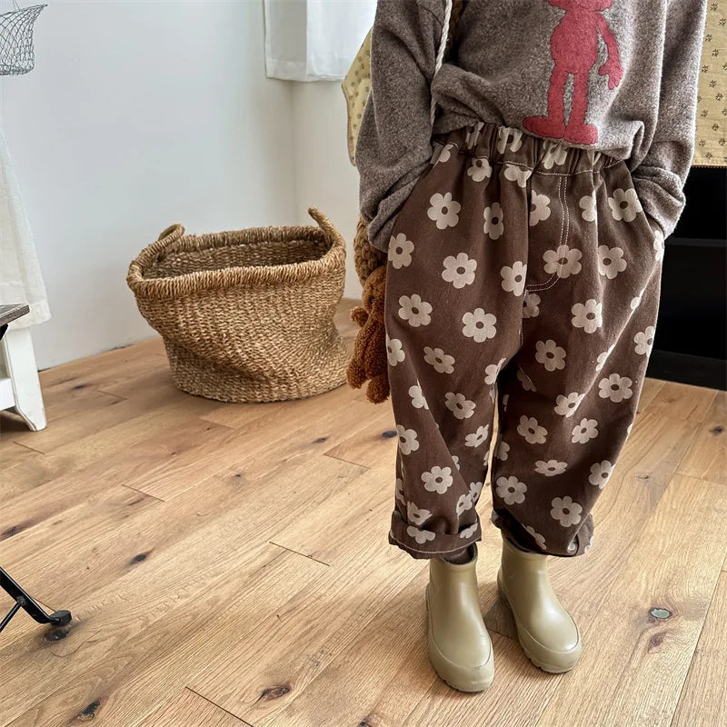 Autumn Vintage Flower Print Harem Pants – Loose Cotton Trousers for Girls 🍂🌸