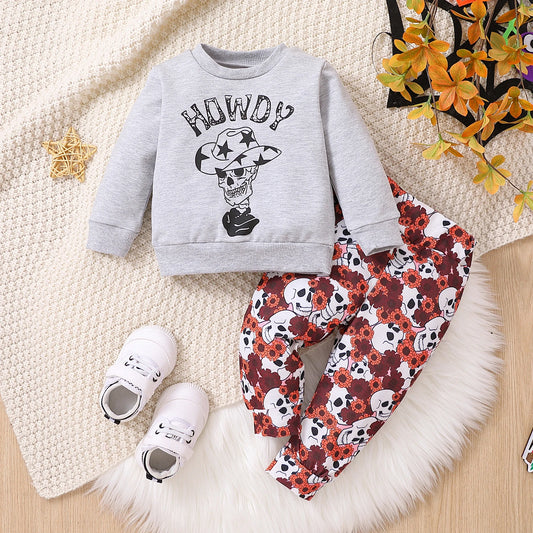 Girls Skull & Floral Print 2-Piece Howdy Sweater