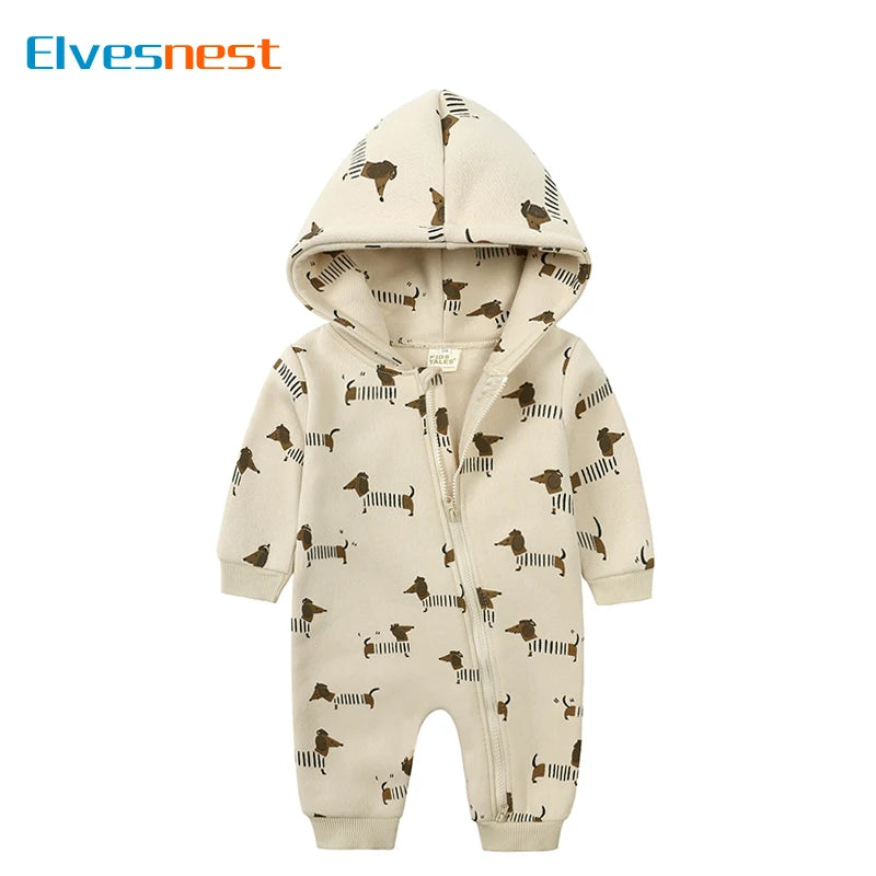 Cartoon Print Long Sleeve Hooded Onesie 3-24 Months