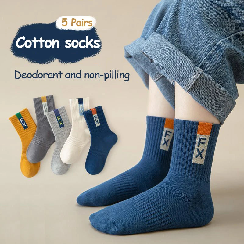 5 Pairs Children's Socks – Comfortable & Resilient Sports Socks for Boys (1-16 Years) 🧦🏃‍♂️