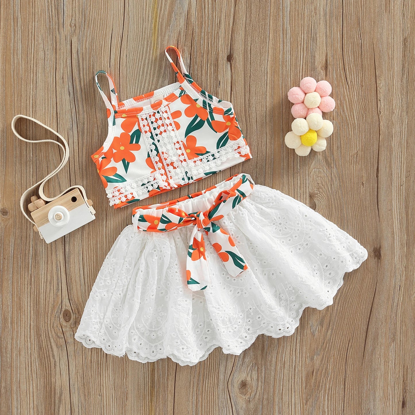 2-Piece Floral Spaghetti Strap and Skirt Set