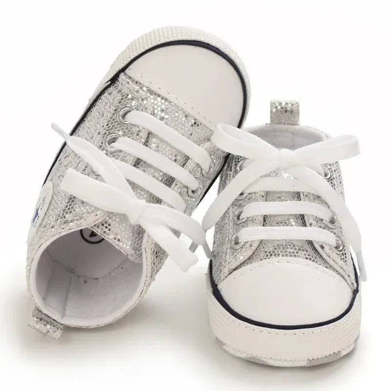 0-18M First Walker Nonslip Shimmer Lace Sneakers