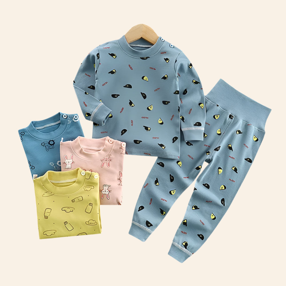 Boys' and Girls' Cotton Long Johns Cartoon Print Pajama Set