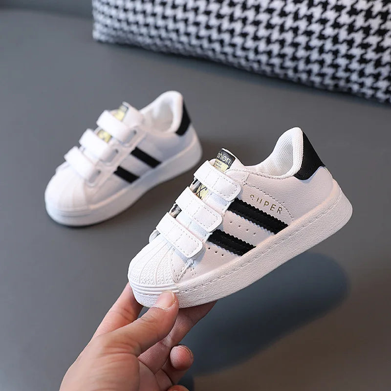 Toddlers' White Two Striped Sneakers