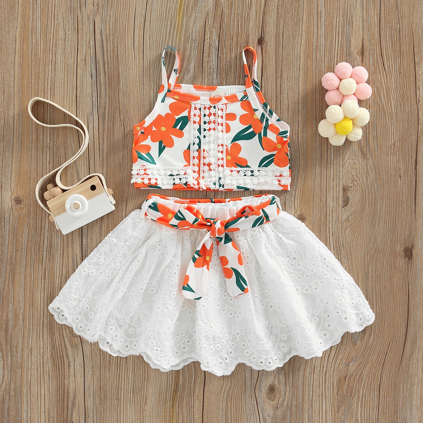 2-Piece Floral Spaghetti Strap and Skirt Set