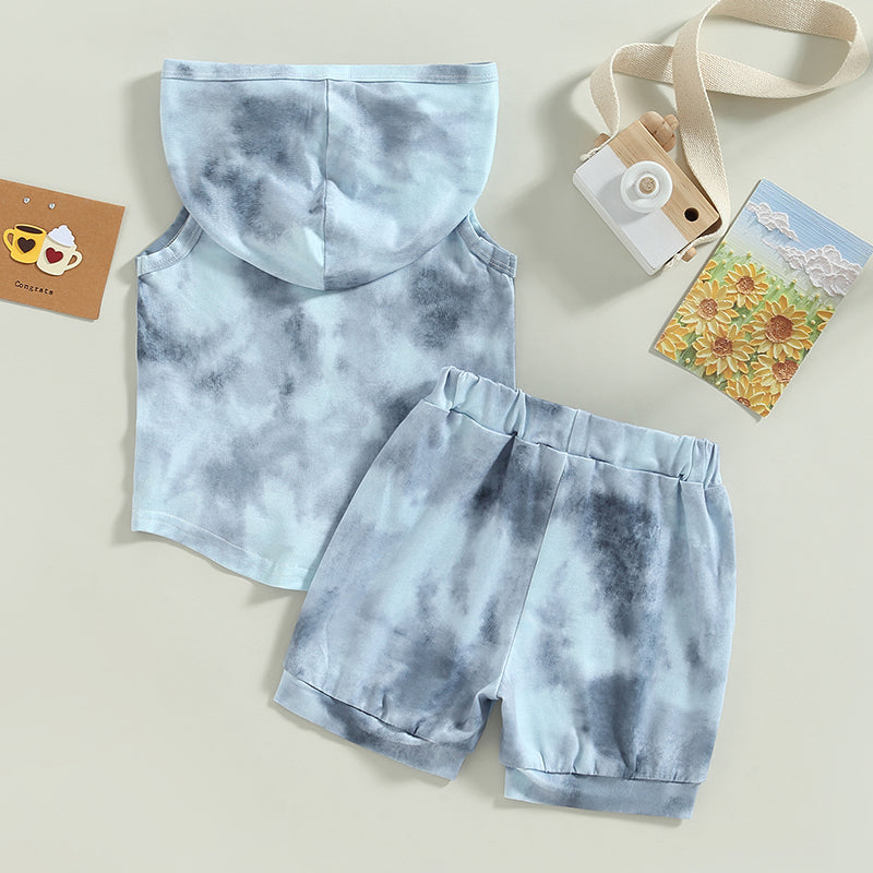 Toddler Boys Tye Dye Sleeveless Hoodie and Shorts Matching Set