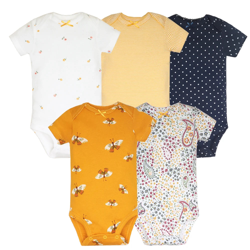 5pc 100% Cotton Short Sleeve Onesies  6-24M