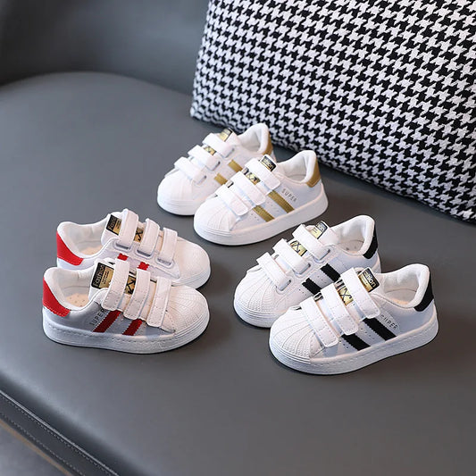 Toddlers' White Two Striped Sneakers