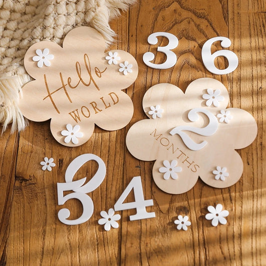 1 Piece Wooden Milestone Set Cloud, Balloon, Flower Shapes