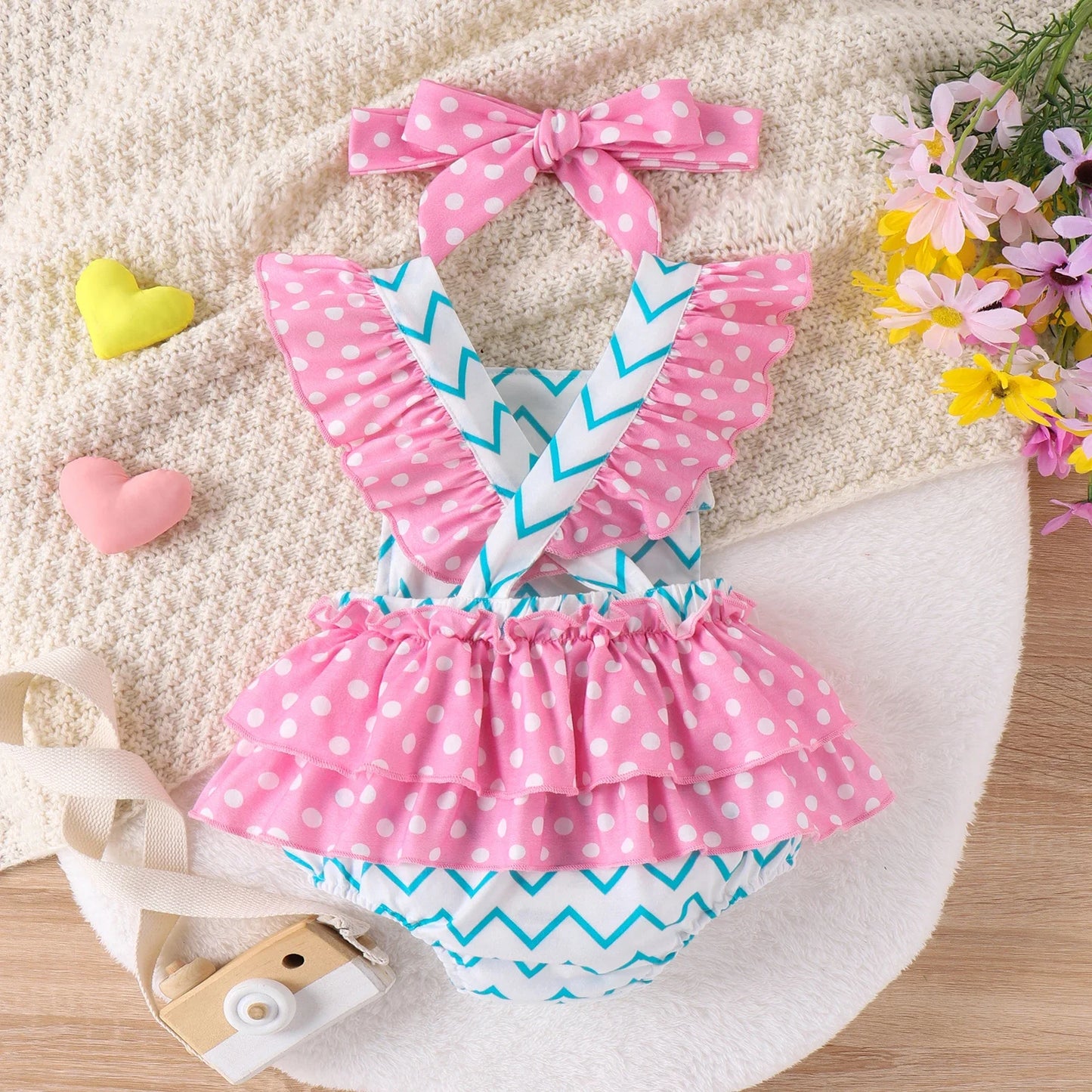 Girls' Two-Piece Flutter Sleeve Summer Outfit with Bow