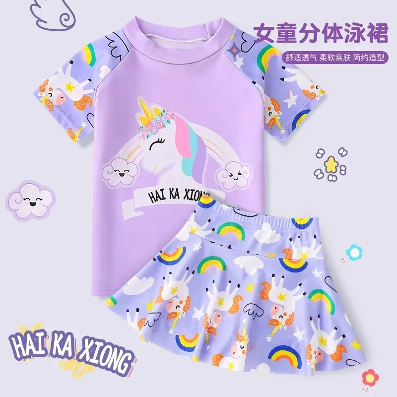 Girls' Two-Piece Unicorn Swim Shirt and Skirt