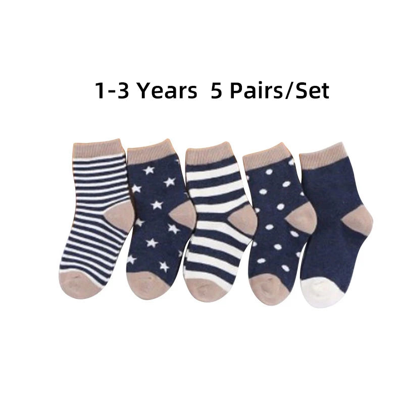 5 Pairs Cartoon and Striped Baby Ankle Socks