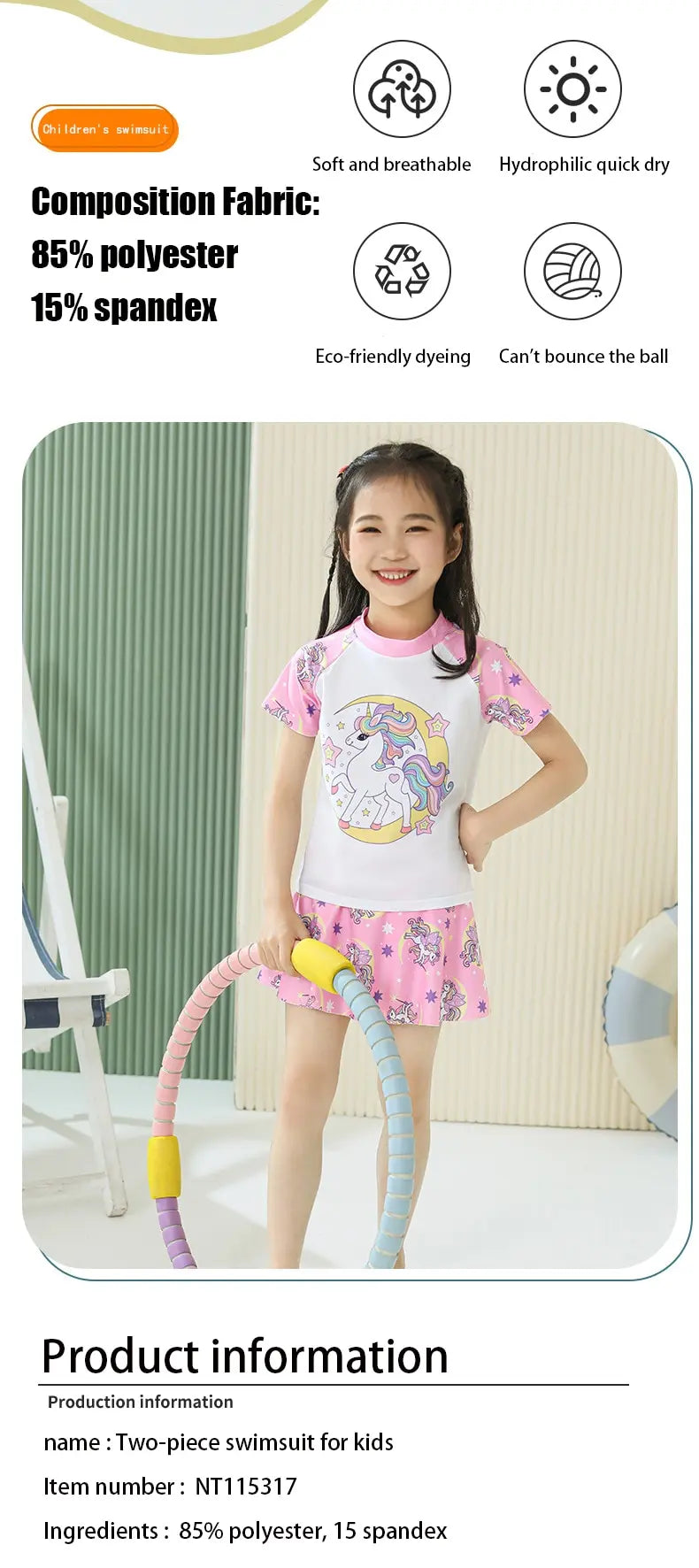 Girls' Two-Piece Unicorn Swim Shirt and Skirt