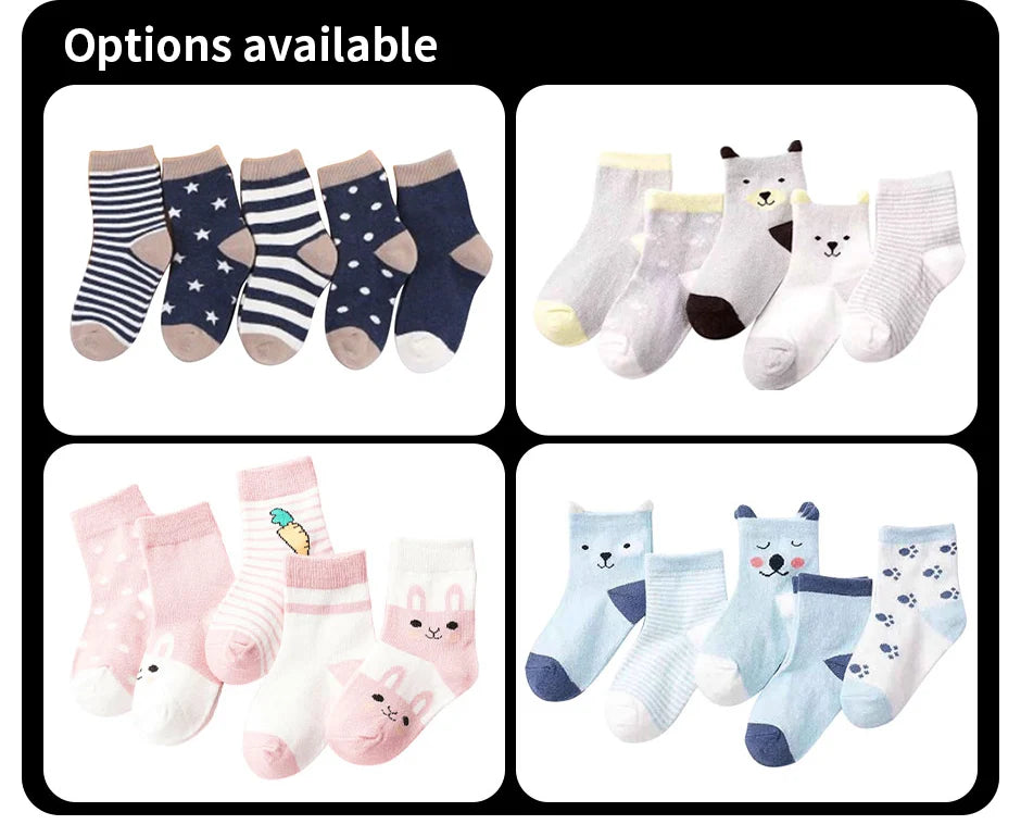 5 Pairs Cartoon and Striped Baby Ankle Socks