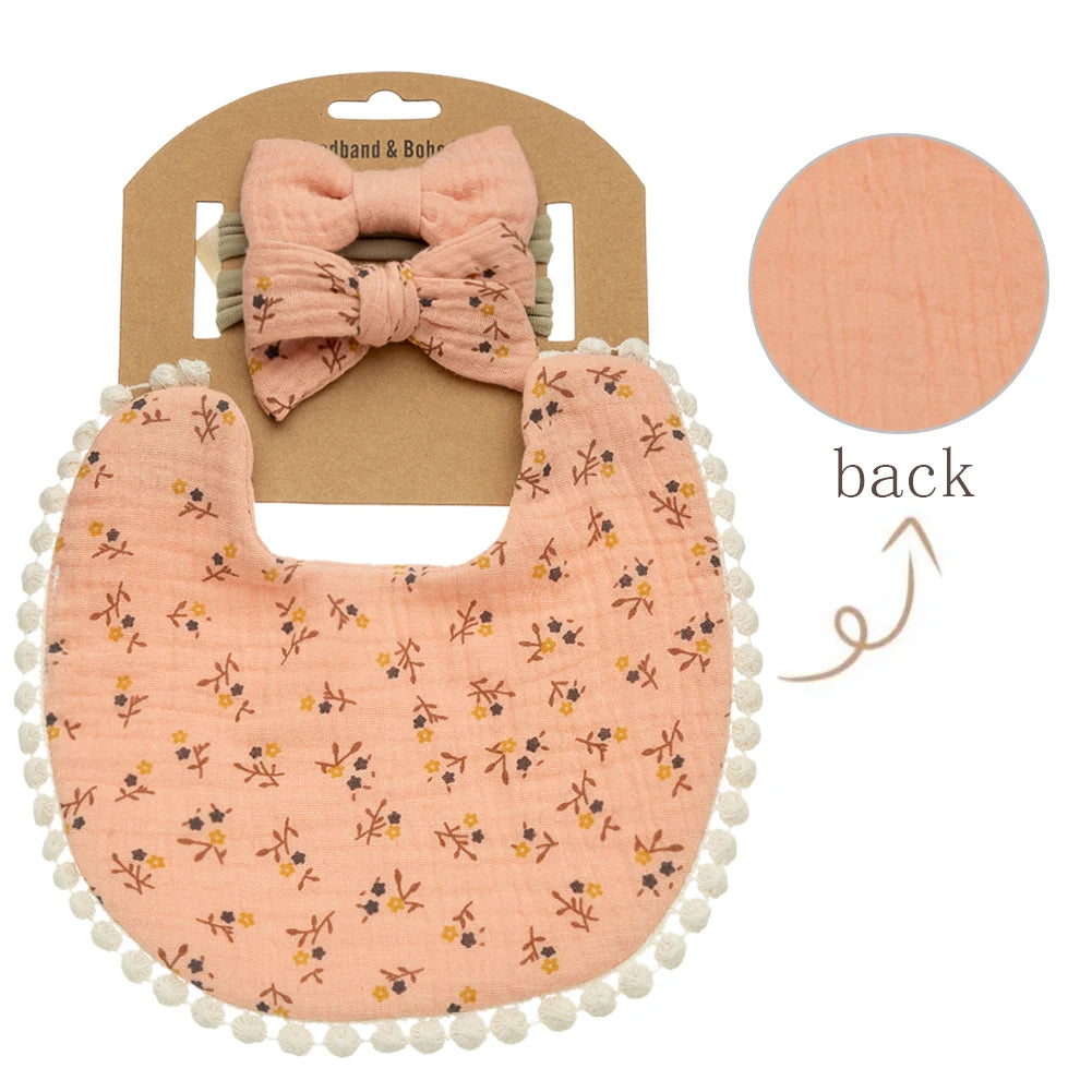 3-Piece Baby Flower Bibs & Headbands Set – Soft & Stylish Baby Accessories