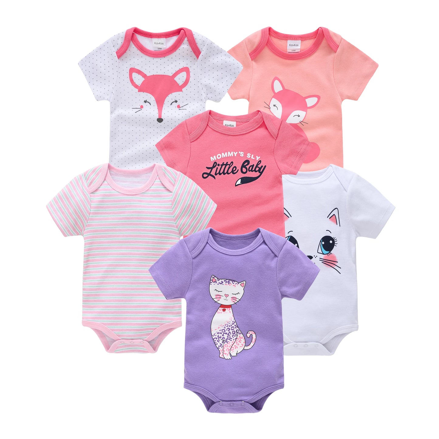 3ct & 6ct Newborn Cartoon Graphic Onesies 0-12M