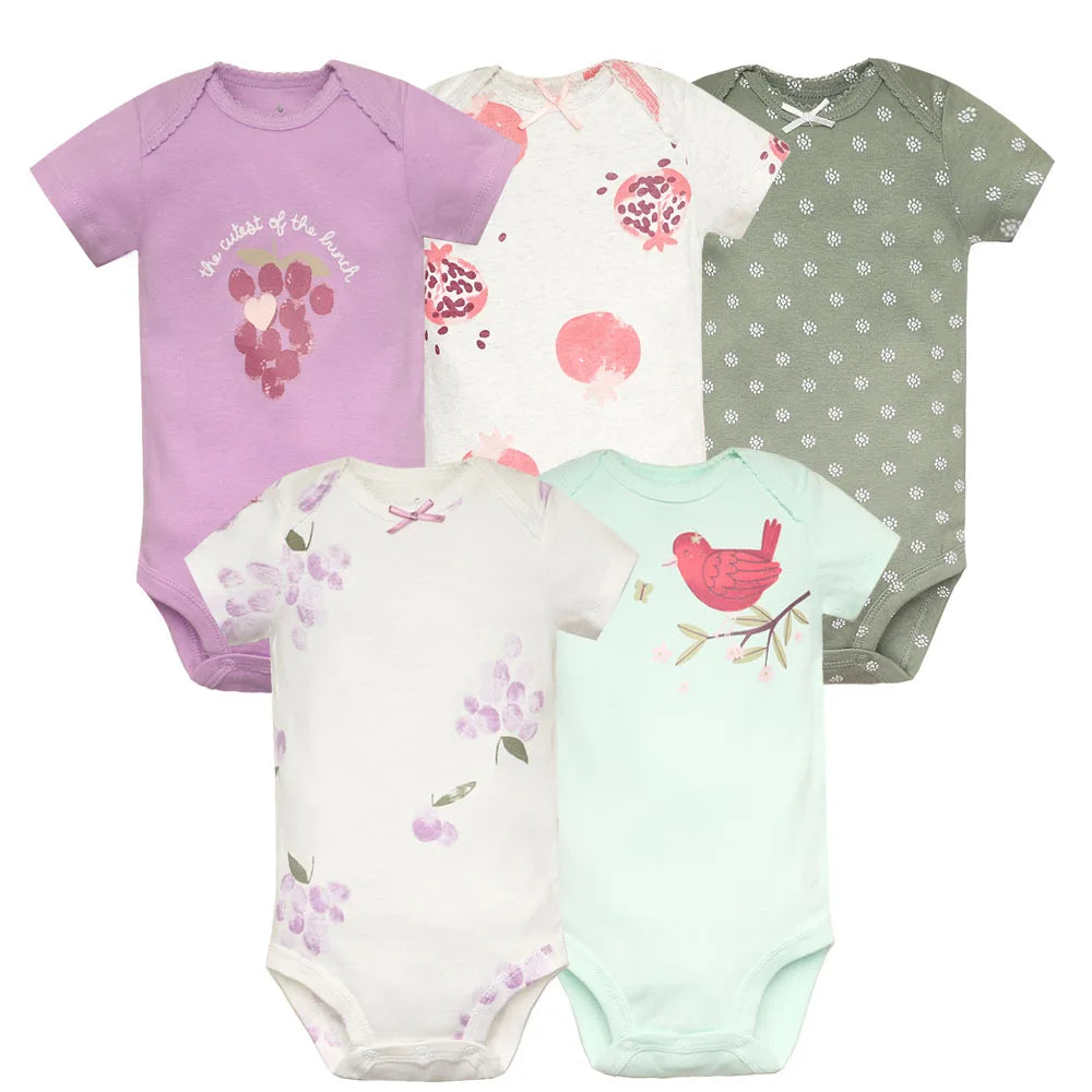 5pc 100% Cotton Short Sleeve Onesies  6-24M