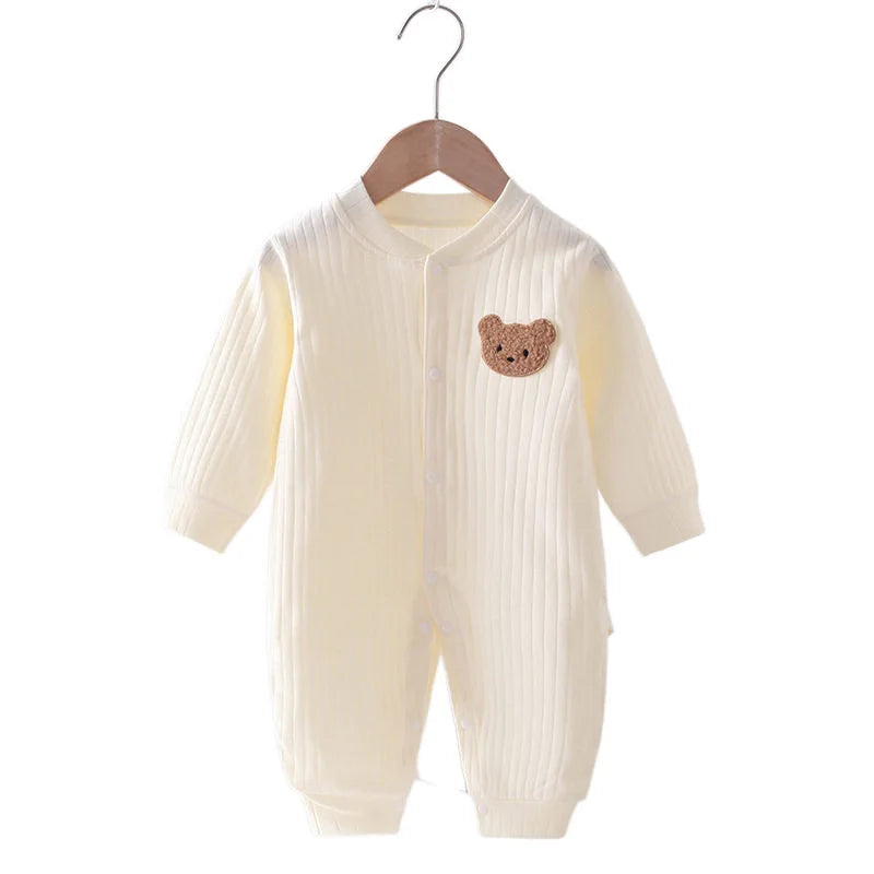 Solid Color Teddy Bear Patch Cotton Onesie 0-18M