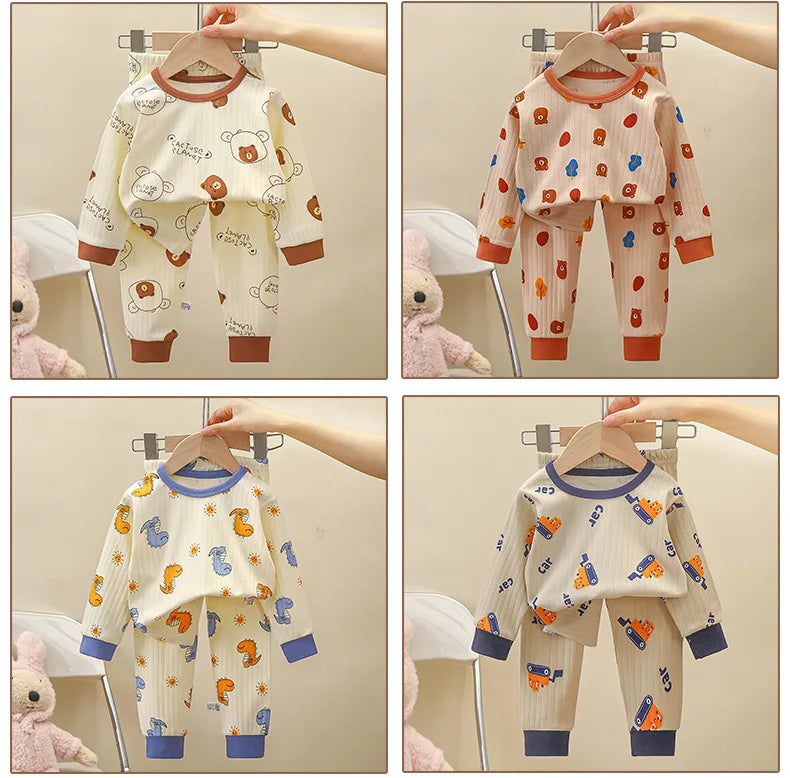 Kids' Pure Cotton Pajama Set – Cartoon Long-Sleeve Top & Pants