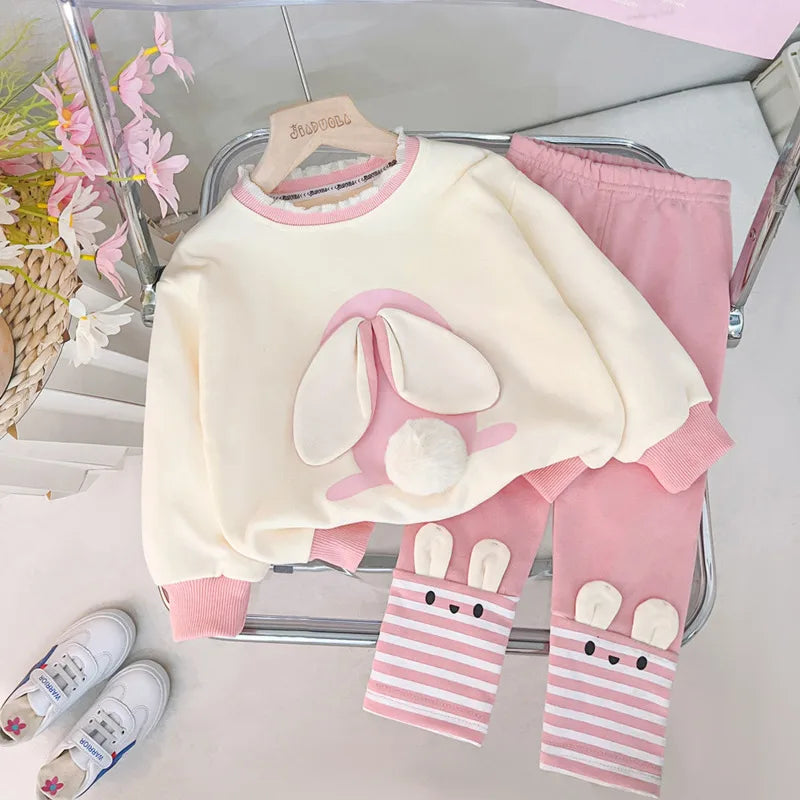 Girls' 2-Piece 3D Easter Bunny Outfit – Adorable Holiday Set 🐰🌸