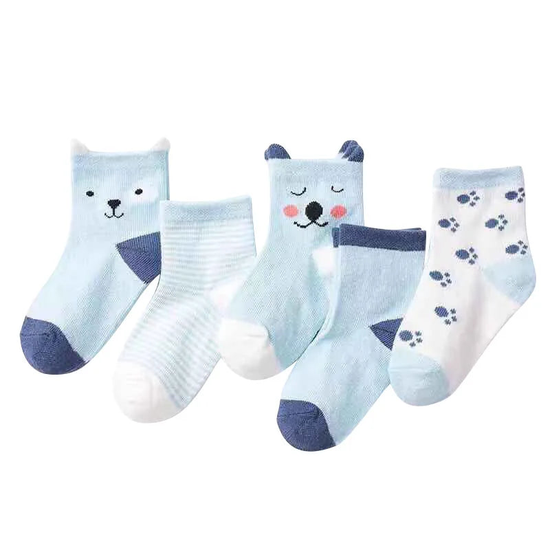 5 Pairs Cartoon and Striped Baby Ankle Socks