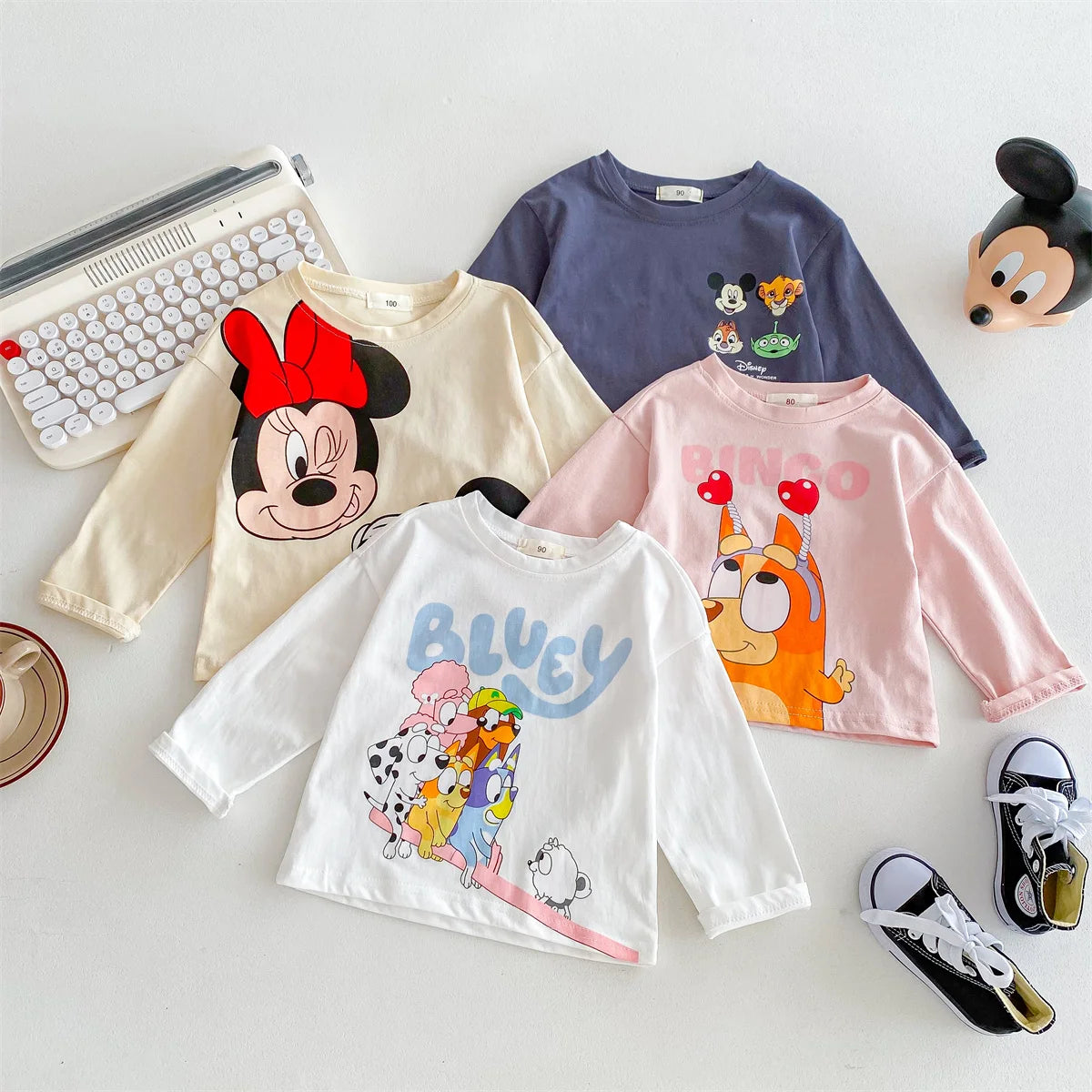 9M-6Y Mickey, Minnie, & Bluey Long Sleeve T-Shirt