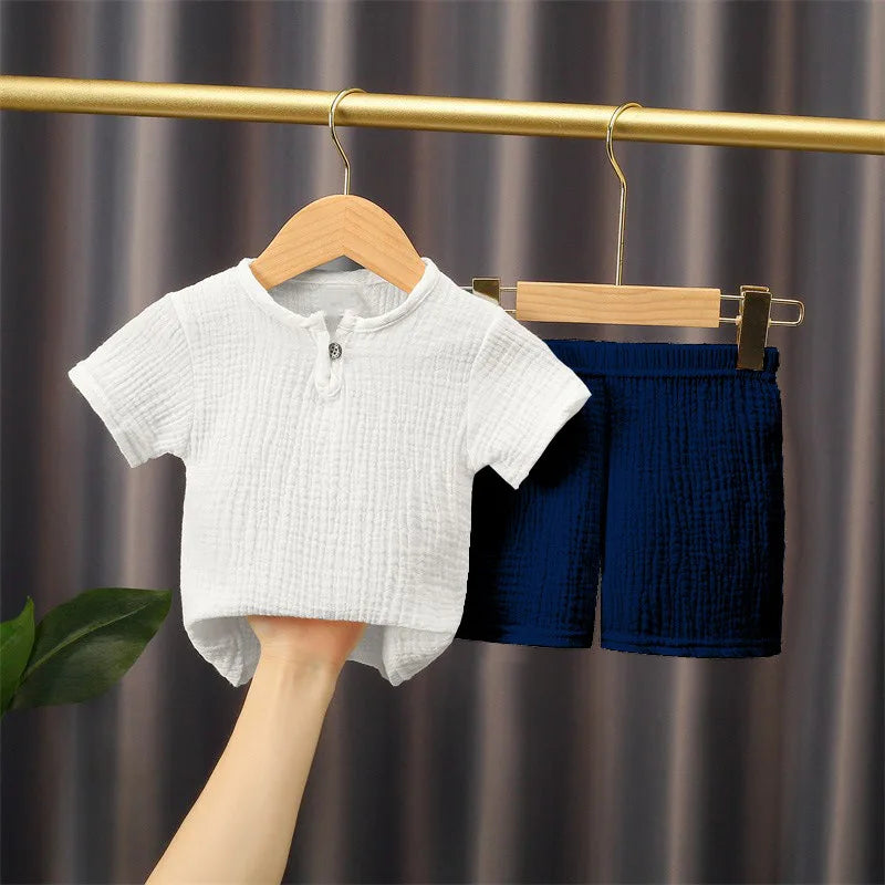 Children's Solid Colored Ribbed Cotton T-Shirt and Shorts Set (6m-5y)