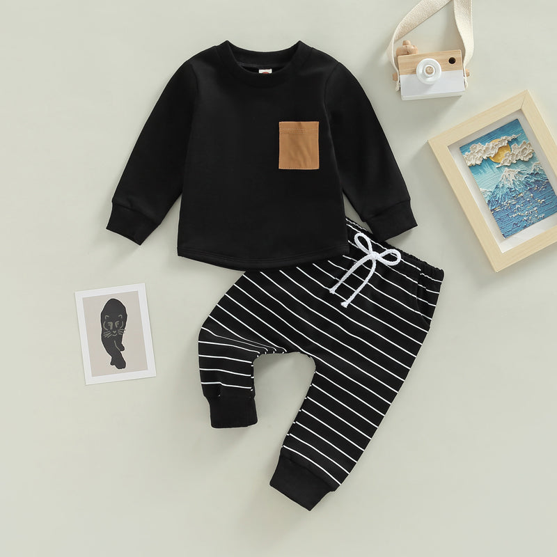 2PCS Toddler Boys' Long Sleeve Striped Matching Set