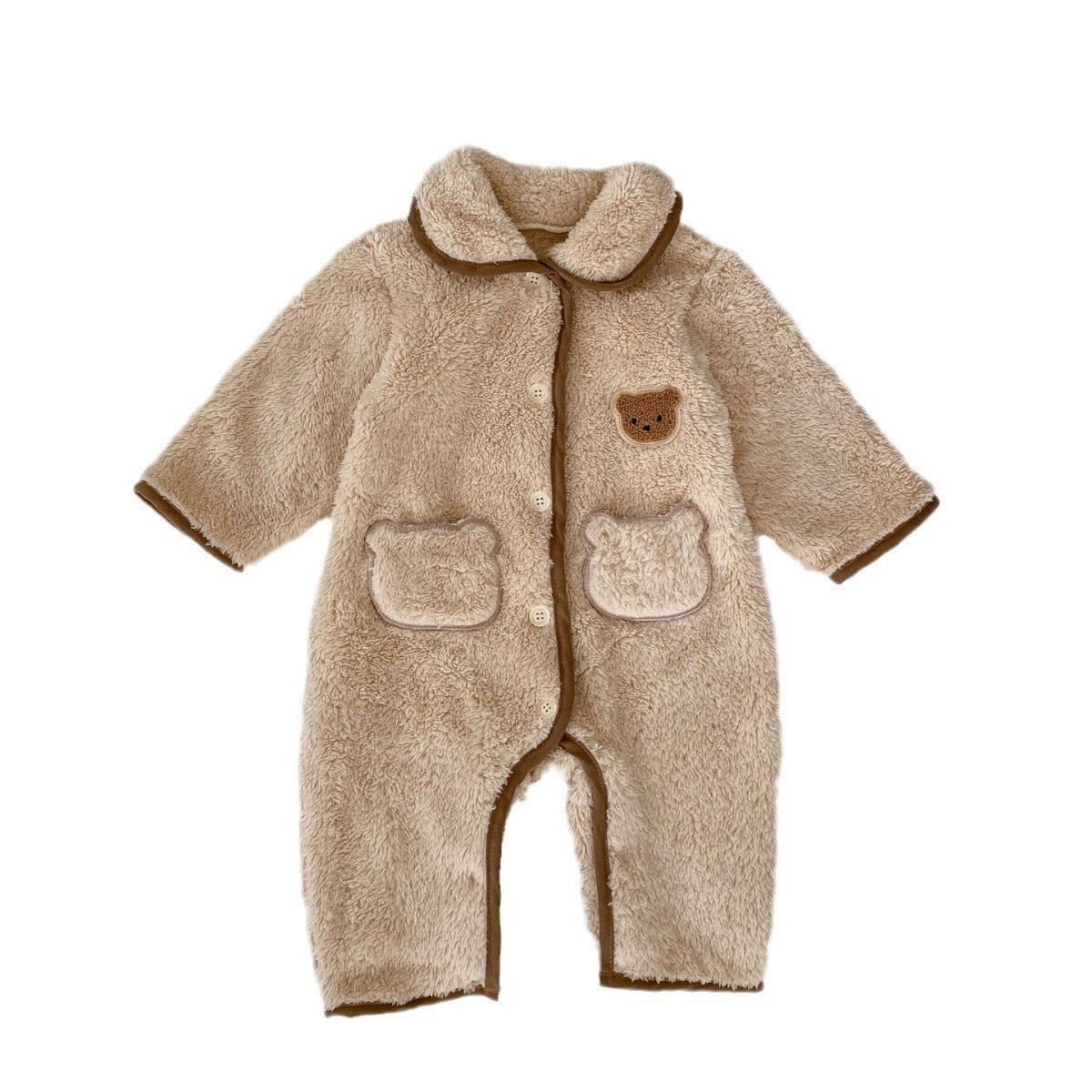 Brown Fleece Winter Button Up Onesie